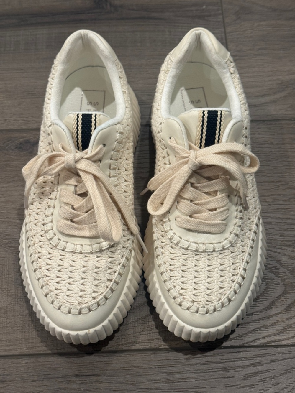 ShuShop Cream Woven Lace-Up Sneakers with Navy Stripe